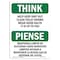 Signmission OSHA THINK, 12" Height, Rigid Plastic, 18" x 12", Landscape, Help Keep Dirt Out Bilingual OS-TS-P-1218-L-11830 - alternate 1
